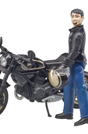 Scrambler Ducacti Cafe Racer en motorrijder